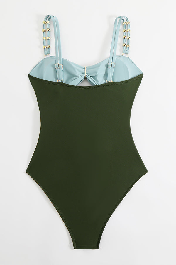 Metal Buckle Decor Color Block One Piece Swimwear - Swimwear from Cindelily