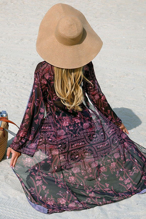 Vintage Print Halter Bikini Shorts & Cover-up 3-Piece Set - Swimwear from Cindelily