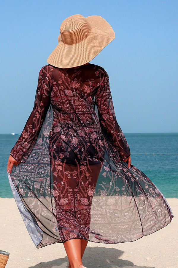 Vintage Print Halter Bikini Shorts & Cover-up 3-Piece Set - Swimwear from Cindelily