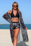 Vintage Print Halter Bikini Shorts & Cover-up 3-Piece Set - Swimwear from Cindelily