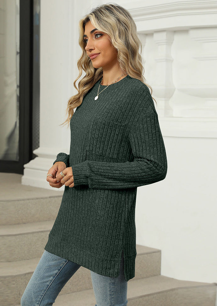 Side Split Pocket Detail Textured Casual Tunic