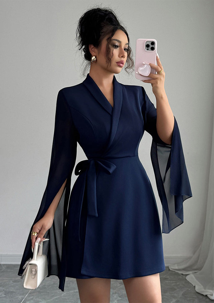 Split Long Sleeve Wrap Mini Dress