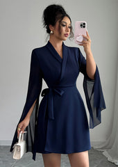 Split Long Sleeve Wrap Mini Dress