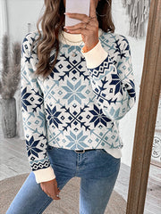 Crew Neck Snowflake Pattern Knitted Sweater