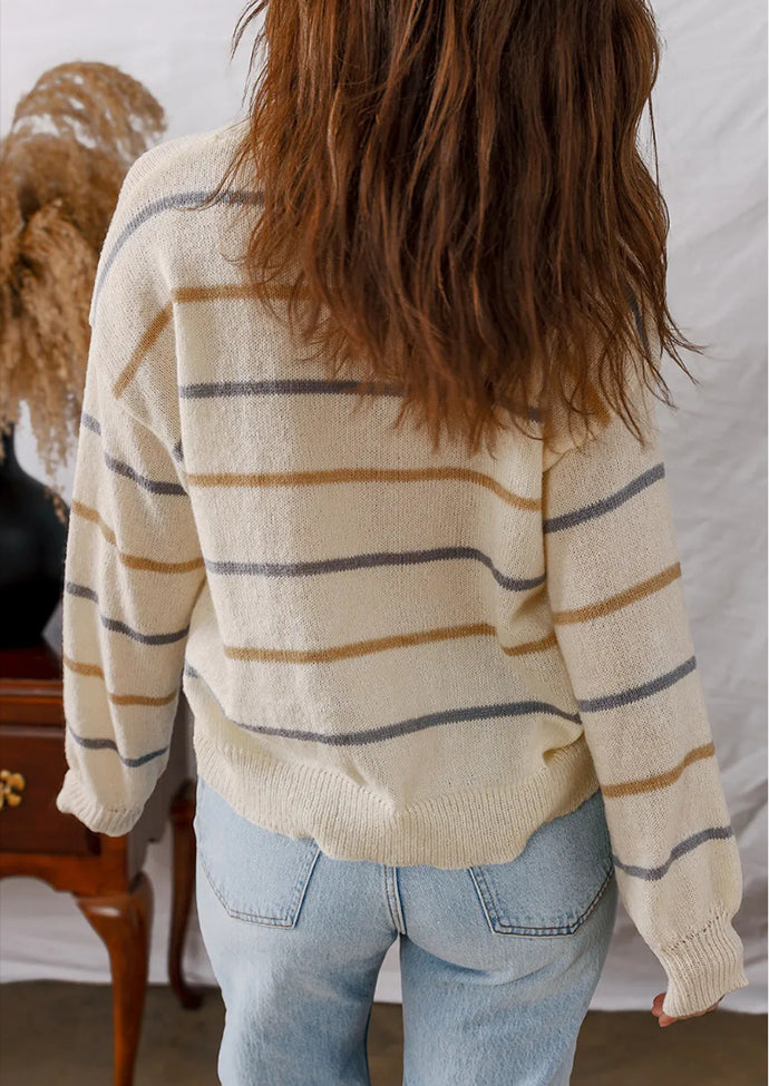 Multi Striped Crew Neck Knitted Sweater