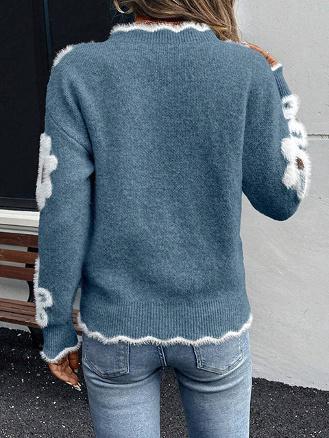 Floral Jacquard Knit V-neck Sweater