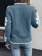 Floral Jacquard Knit V-neck Sweater