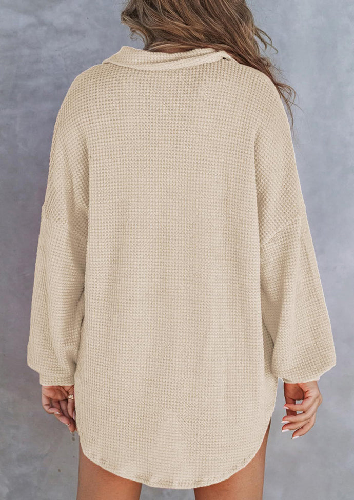 Waffle Knitted Button Up Blouse