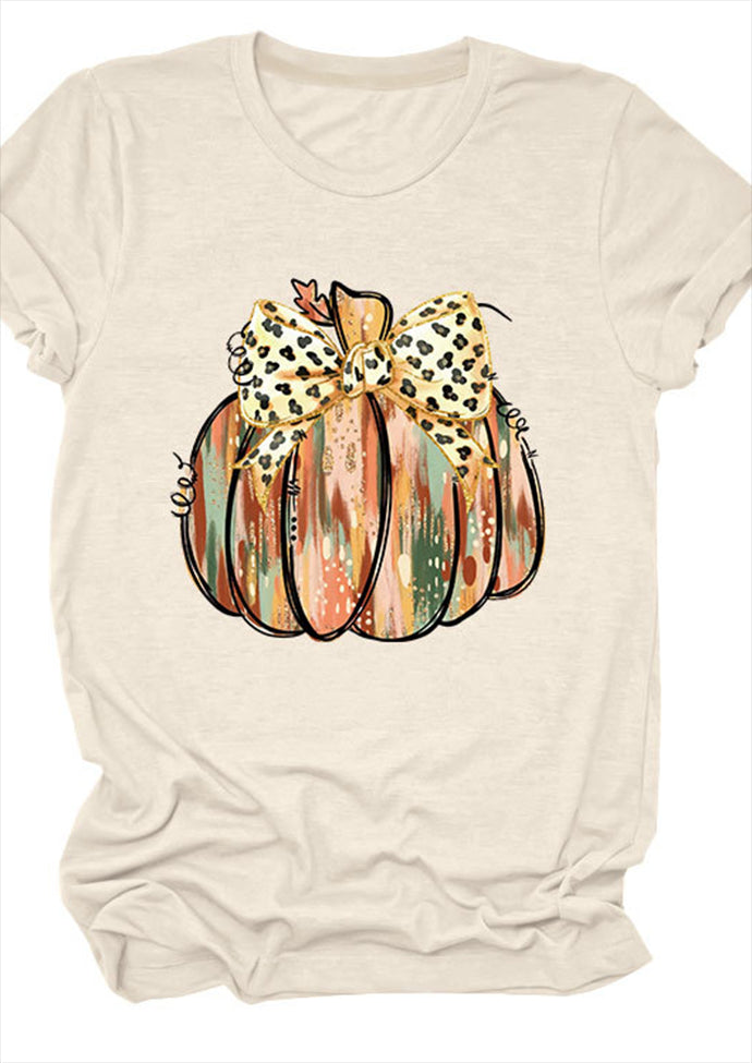 Pumpkin Leopard Bow Print Graphic Tee