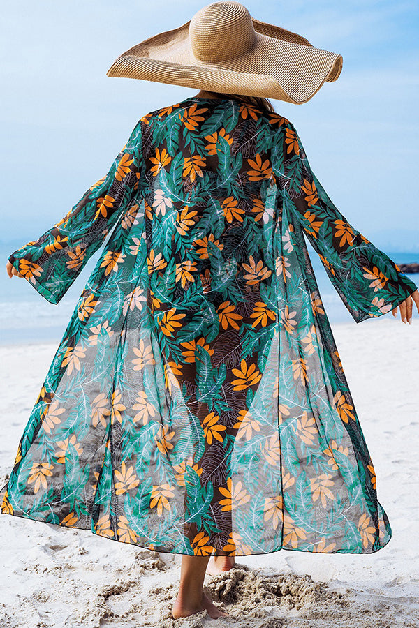 Leaf Print Bikini & Cover-Up 3-Piece Set - Swimwear from Cindelily