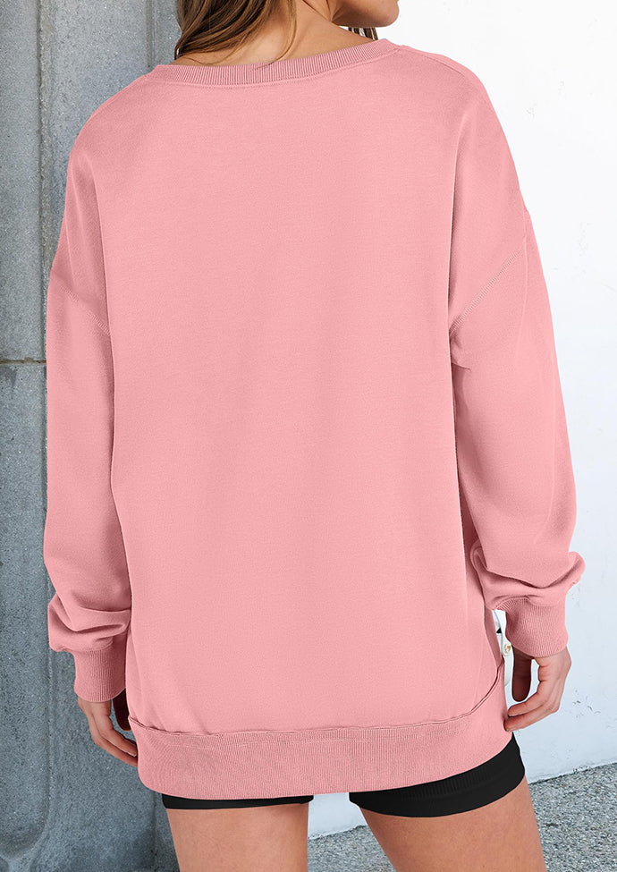 Stripe V Neck Over Size Basic Sweatshirt
