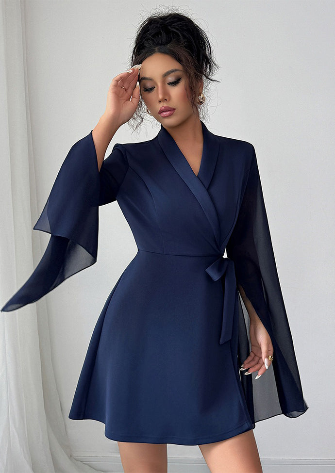 Split Long Sleeve Wrap Mini Dress