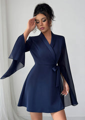 Split Long Sleeve Wrap Mini Dress