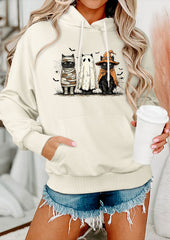 Spooky Cat Print Hooded Casual Sweatshirt