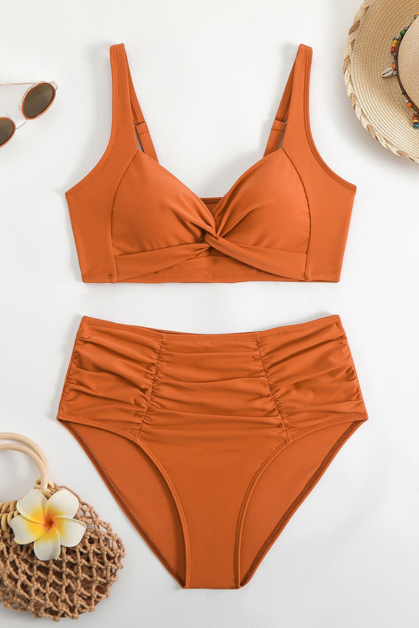 Twist-Front Top & High-Waist Bottoms Two-Piece Bikini - Swimwear from Cindelily