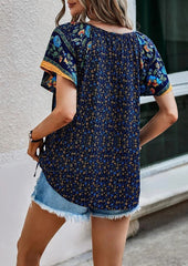 Floral Boho Tie Detail V Neck T-shirt