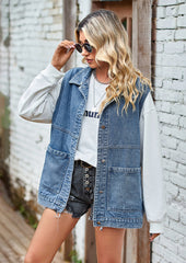 Washed Denim Button Up Casual Vest