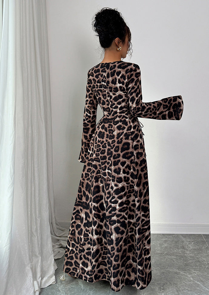 Leopard Print Lace Up Maxi Dress