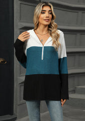 Color Block Long Sleeve Half Zip Hoodie