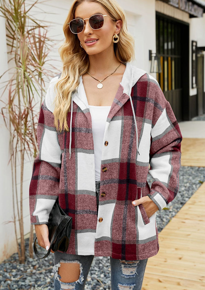 Plaid Button Up Hooded Shirt