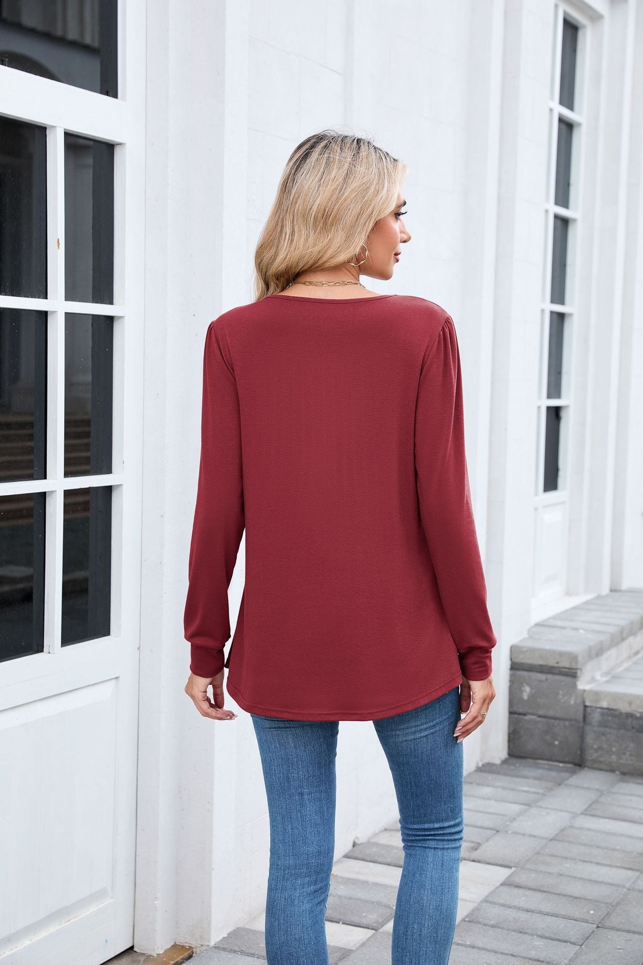 Pleated Crew Neck Long Sleeve Tunic