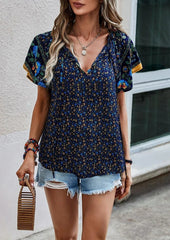 Floral Boho Tie Detail V Neck T-shirt