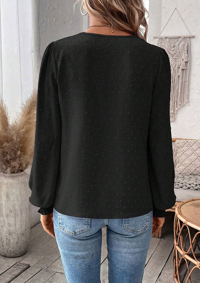 Lace Inset V Neck Long Sleeve Blouse