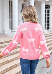 Bow Jacquard Knitted Casual Sweater