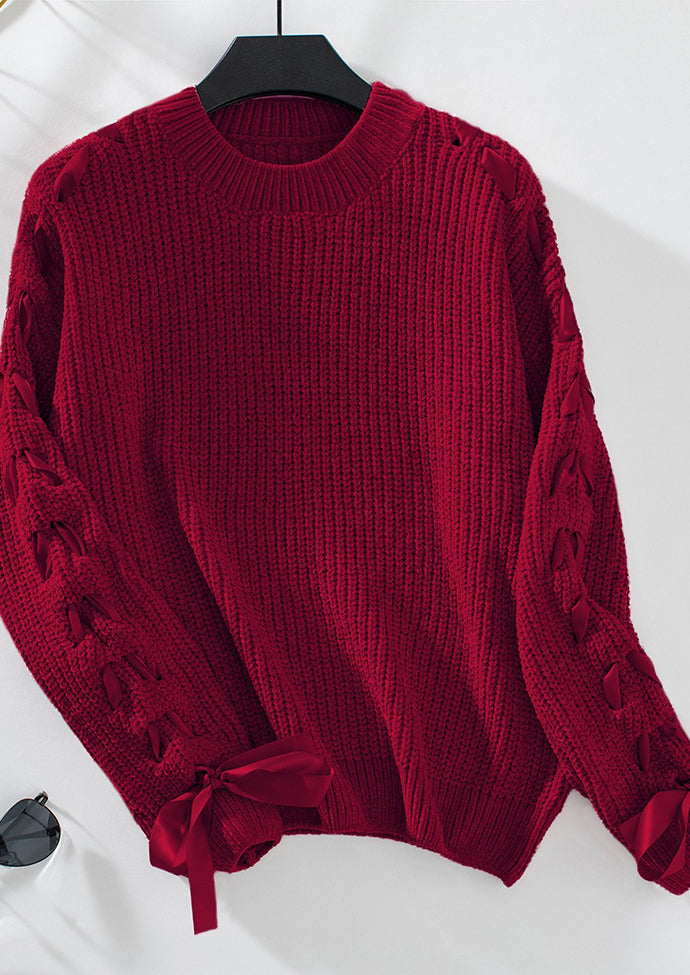 Lace Up Bow Tie Knitted Sweater