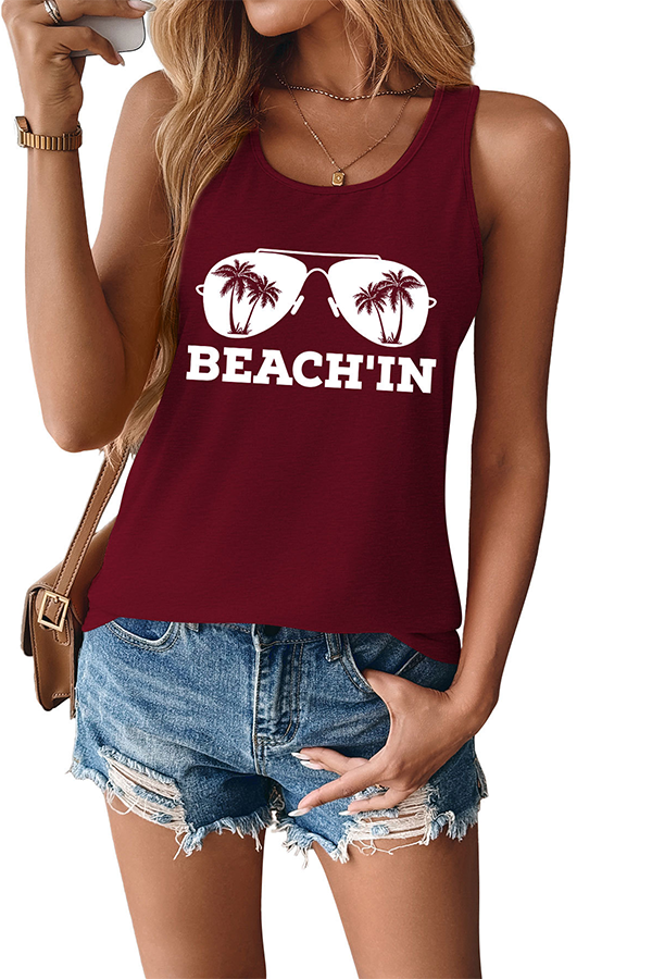 BEACH'IN Graphic Racerback Tank Top Dark red - Tops from Cindelily