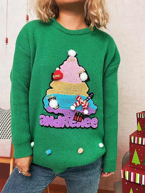 Christmas Tree Jacquard Crew Neck Sweater