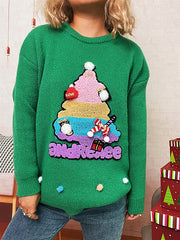 Christmas Tree Jacquard Crew Neck Sweater