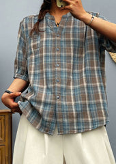 Plaid Button Up Half Sleeve Cotton Shirt