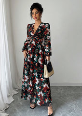 Ruffle Floral V Neck Cut Out Back Maxi Dress