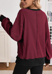 Side Split Striped Crew Neck Sweatshirt