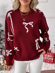 Bow Jacquard Crew Neck Sweater
