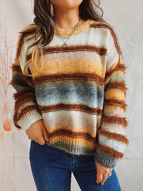 Ombre Stripe Crew Neck Knitted Sweater
