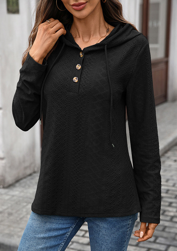 Jacquard Button Up Hooded Casual Top