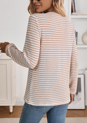 Textured Button Up Stripe Casual T-shirt