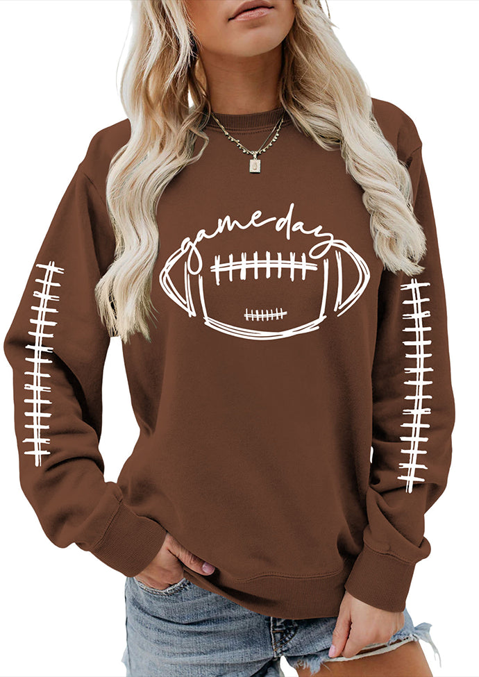 Game Day Football Print Crew Neck Sweatshirt