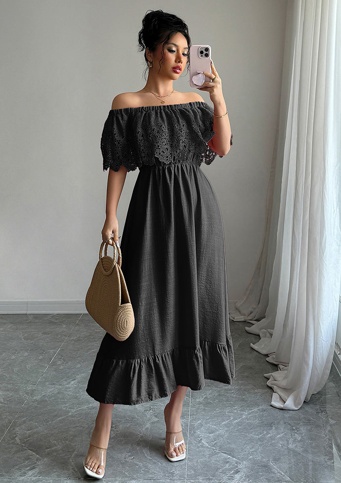 Lace Ruffled Off The Shoulder Maxi Dress