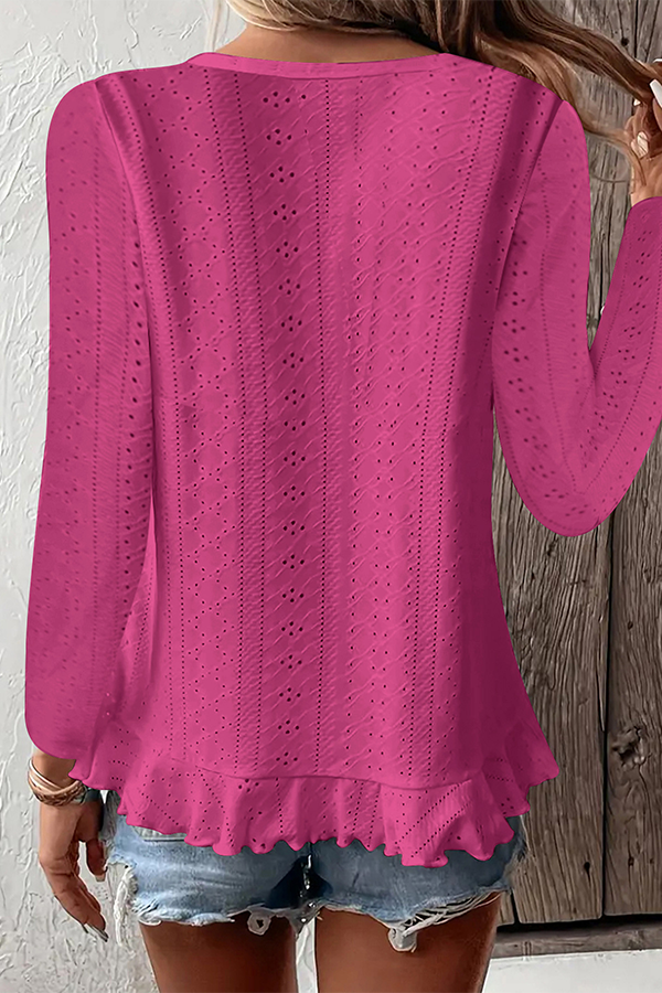 Broderie Anglaise Ruffled Hem Blouse - Blouses & Shirts from Cindelily