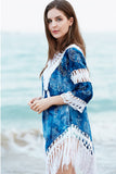 Paisley Print Crochet Fringe Trim Cover-Up - Cover-Up from Cindelily