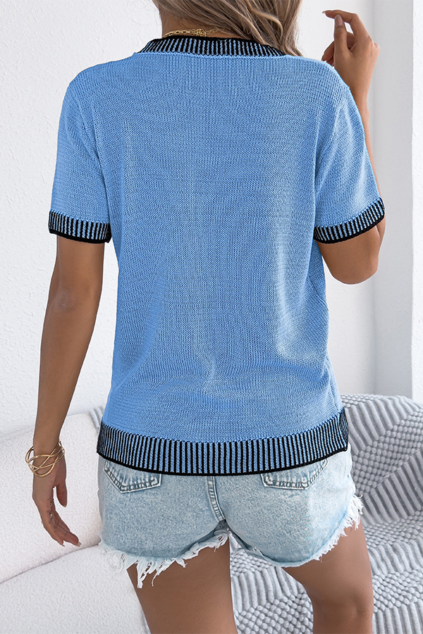 Two-tone Striped Pocket Knitted Top - T-Shirts & Tunics from Cindelily