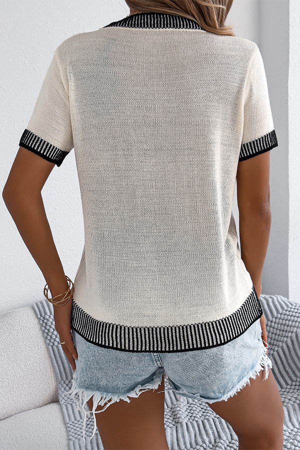 Two-tone Striped Pocket Knitted Top - T-Shirts & Tunics from Cindelily