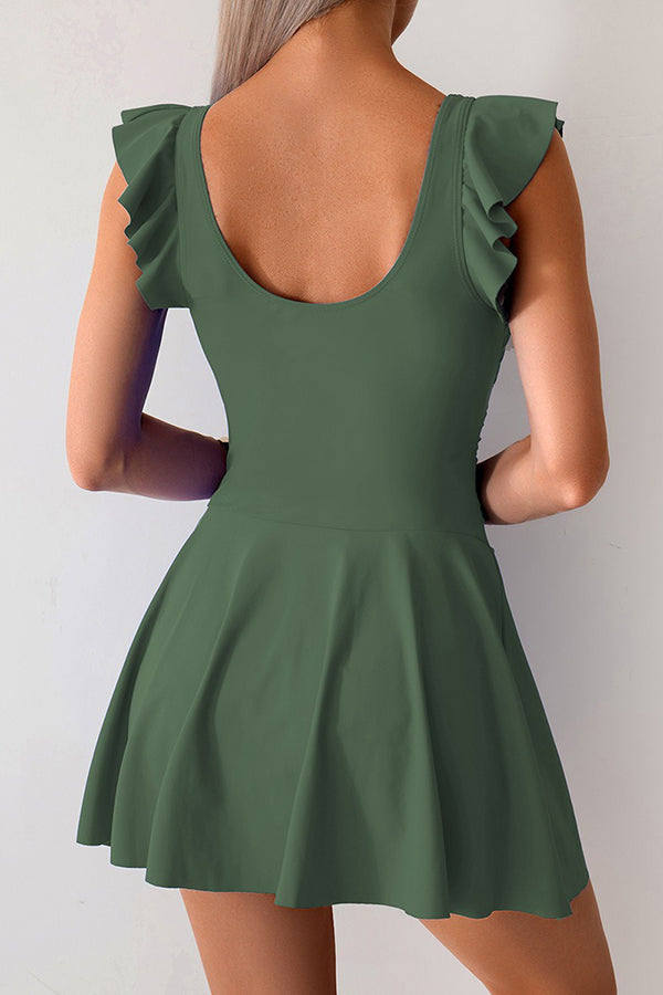 Flutter Sleeve Side Tie Swimdress - Swimwear from Cindelily