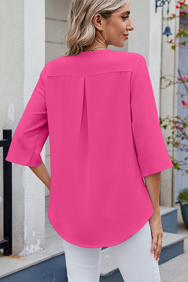 Chiffon Half-Sleeve V-Neck Ruffle Blouse - Blouses & Shirts from Cindelily