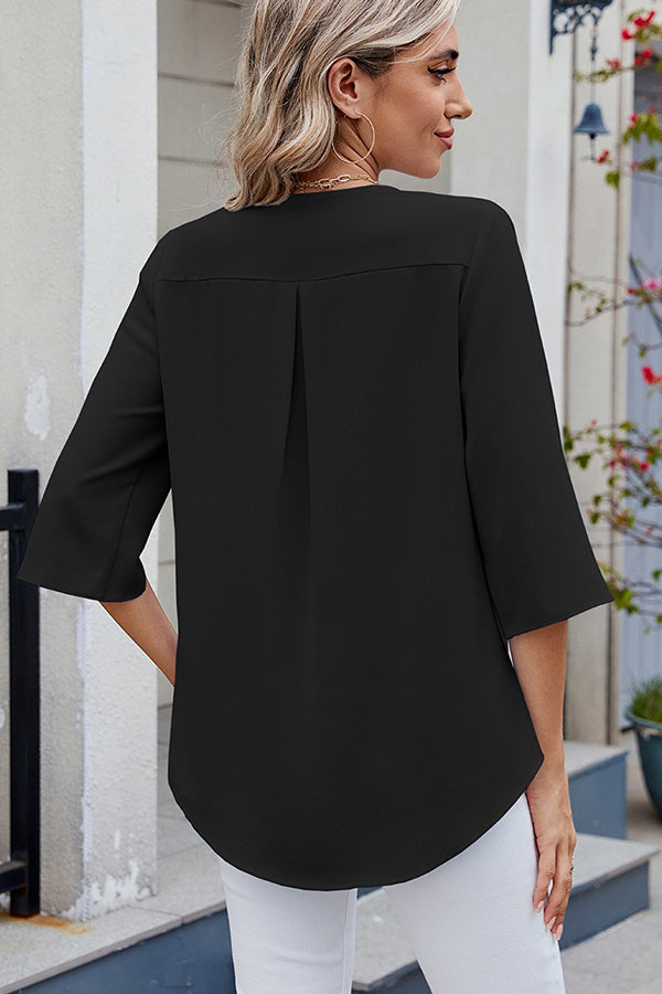 Chiffon Half-Sleeve V-Neck Ruffle Blouse - Blouses & Shirts from Cindelily