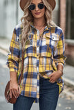Waist Pleated Patchwork Plaid Flannel Rop Yellow - Blouses & Shirts from Cindelily