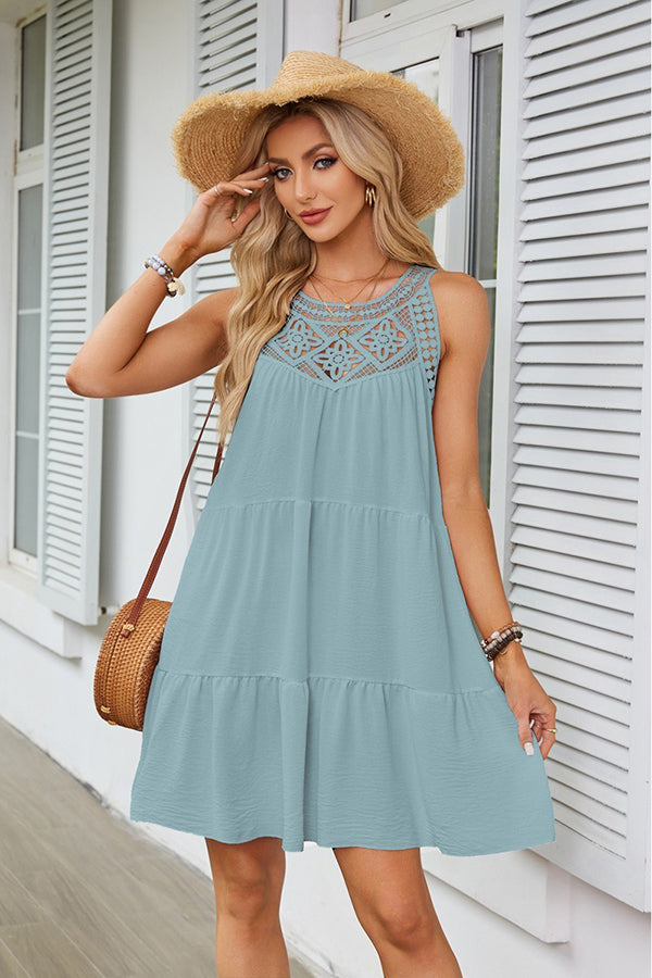 Lace Sleeveless Crochet-Trim Midi Dress Mint - Dresses from Cindelily